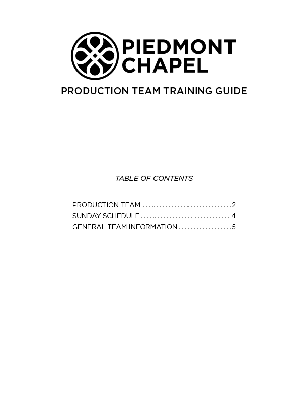 Piedmont Chapel - Production Team Training Guide